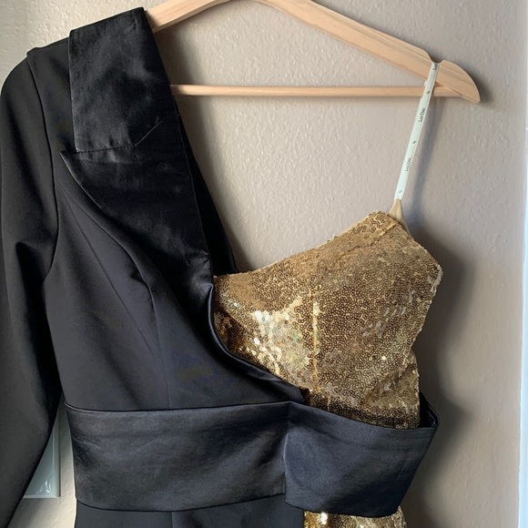 COPY - LAN TING Asymmetrical Sequin Party Tuxedo Dress - Picture 2 of 7